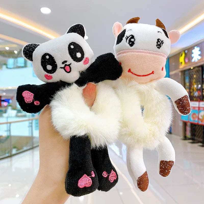 2pcs Plush Animal Scrunchie Set Elastic Hair tie