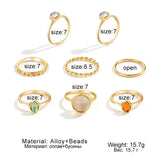 Korean Colorful Stone Rings Set for Women Girls