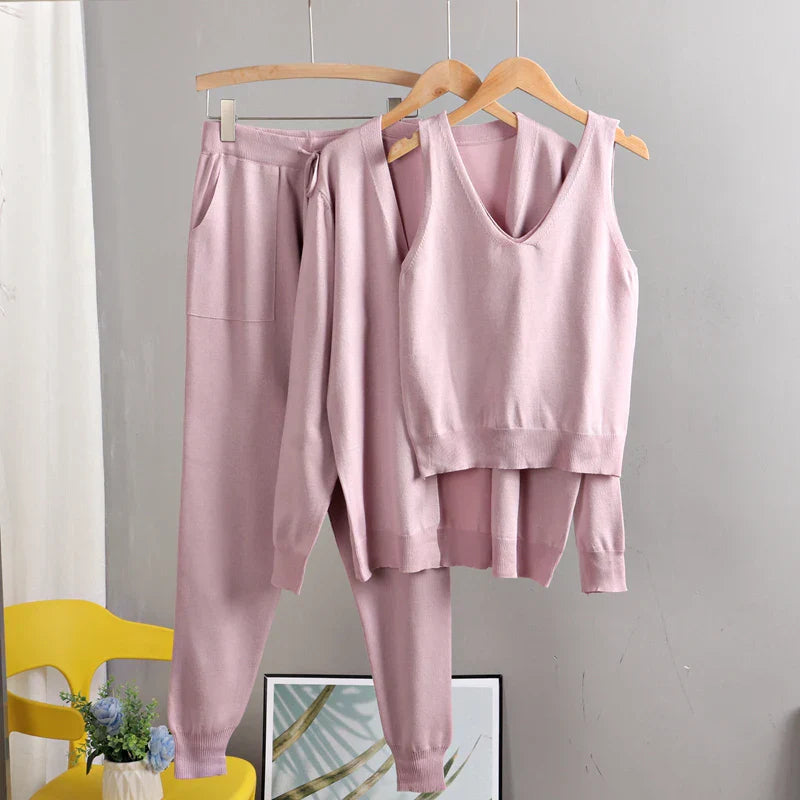 GIGOGOU Spring Autumn 3 Piece Women Cardigan Tracksuits
