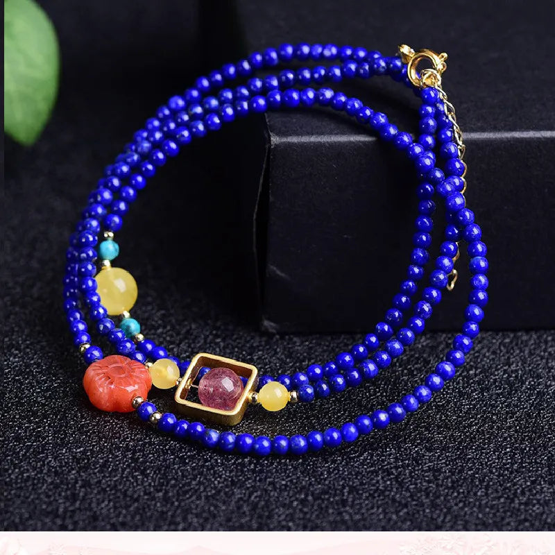 Natural Lapis Lazuli Bracelet With Turquoise Beeswax Strawberry