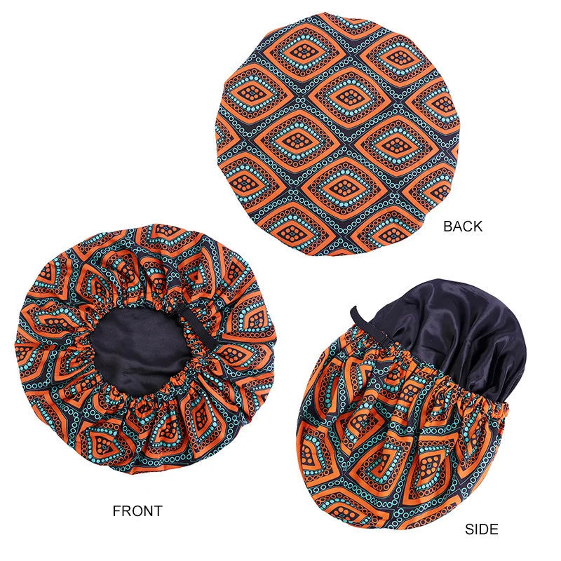 Oversize Africa Print Invisible Adjustable Round Hat Satin