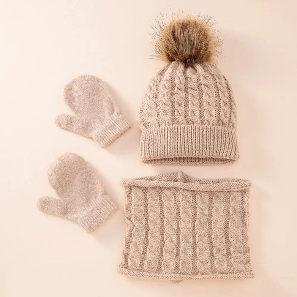 3pcs/set Kids Winter Hat Scarf Mittens Set Toddler