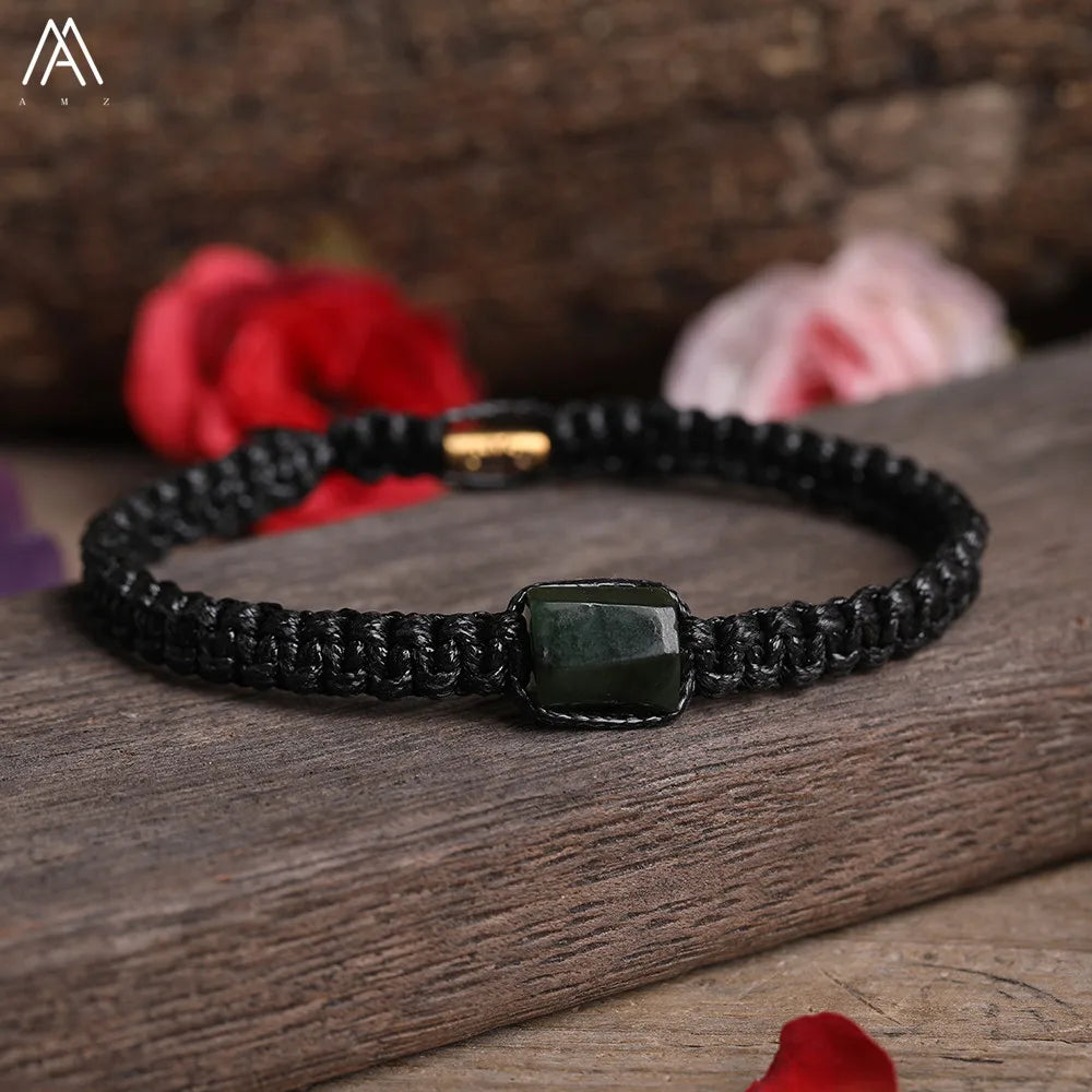 Natural Black Tourmaline Single Beads Woven Adjustable Bracelet