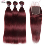 99J Straight Bundles With Closure Burgundy Human Hair