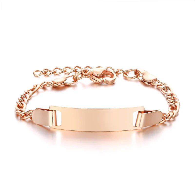 Personalize Baby Name Bracelet Figaro Chain Smooth Bangle