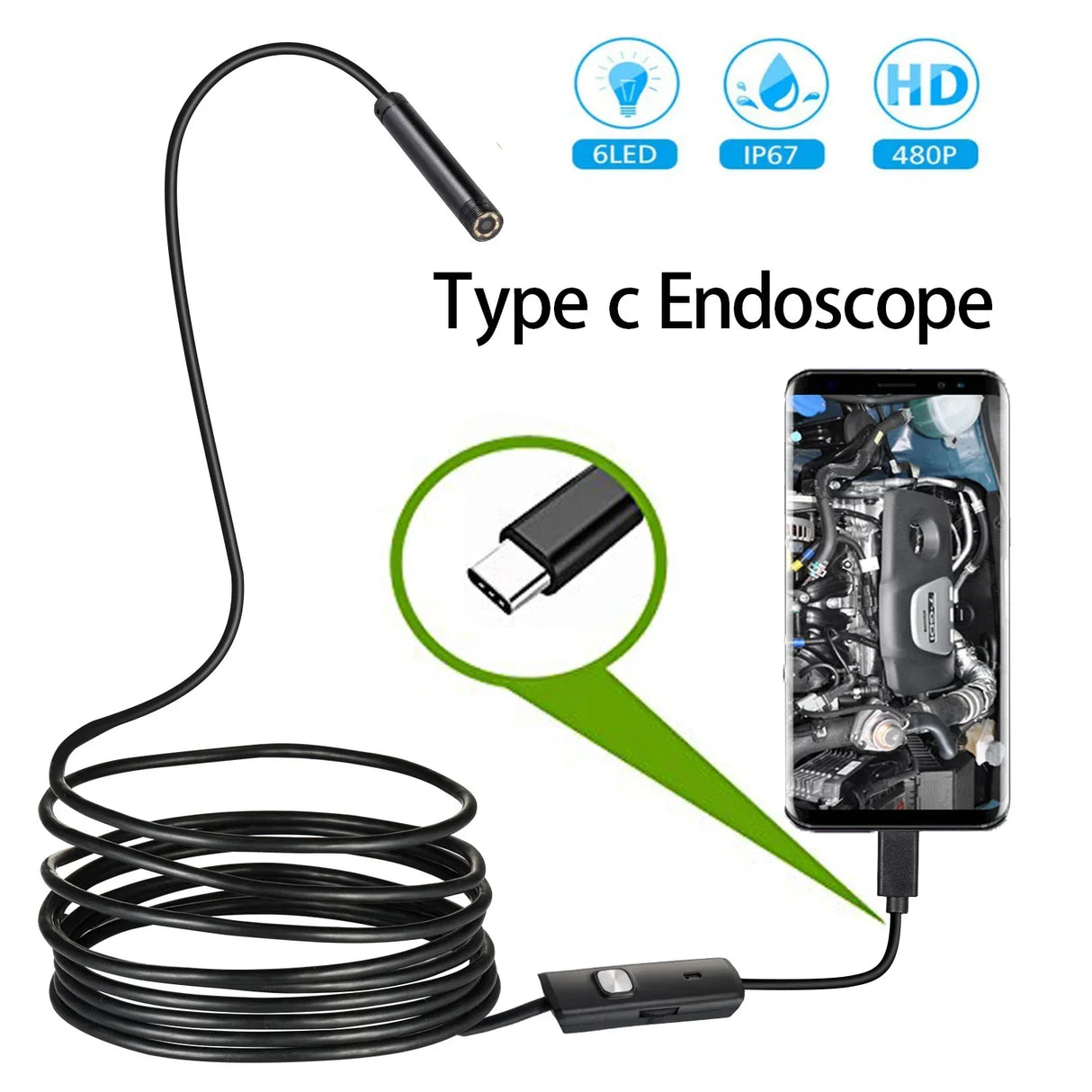 5.5/7mm Type c Endoscope 2m USB Snake Inspection