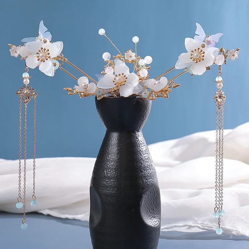 Chinese Hanfu Hair Accessories Set Long Fringed Vintage