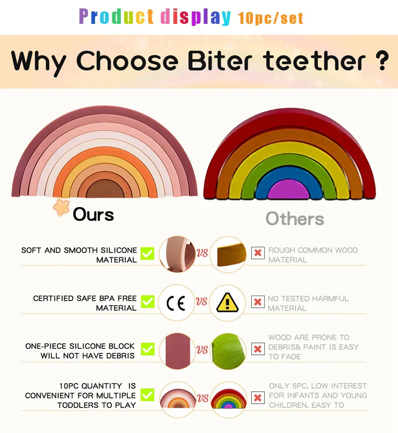 Montessori 3D Puzzle Toys Silicone Stacking Rainbow Toy