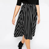 Plus Size High Elastic Waist Casual Striped Skirt