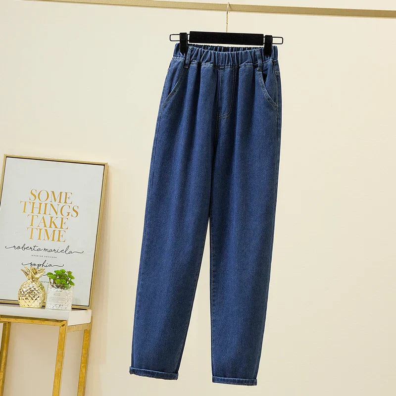 Plus Size Women Jeans 2022 Elastic Waist Loose