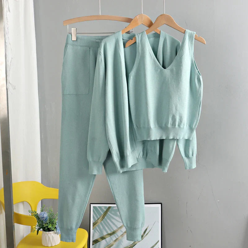 GIGOGOU Spring Autumn 3 Piece Women Cardigan Tracksuits