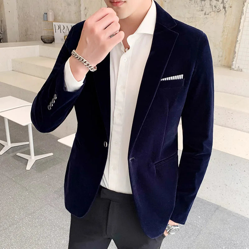 2023 Brand clothing Men Golden velvet suit/Male slim