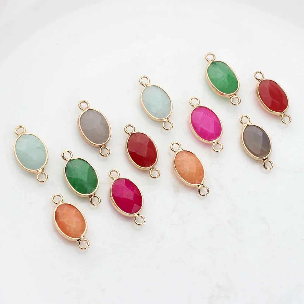 Natural Stone Charms Facet Oval Shape Double Hole