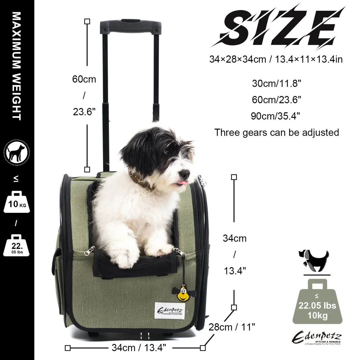 EDENPETZ Pet Dog Cat Trolley Rolling Luggage Backpack