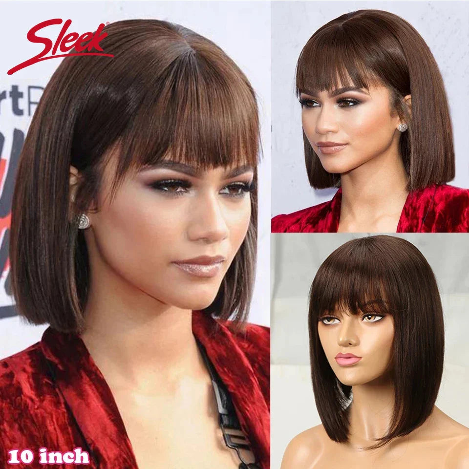 Sleek Short Bob Wigs With Bang Brazilian Straight