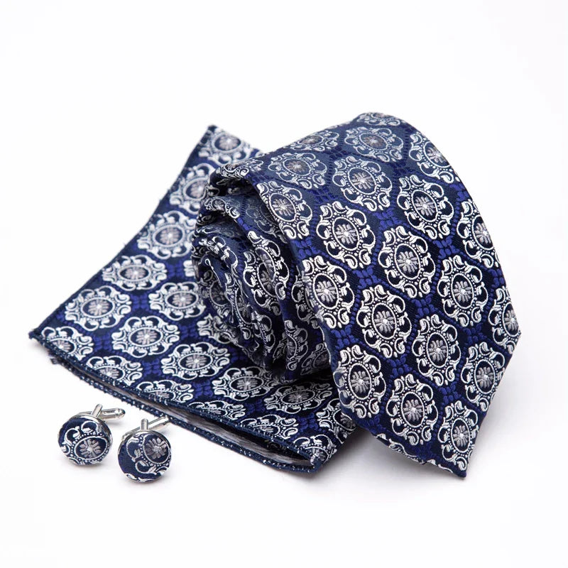 Mens Jacquard Tie Cravat Cufflinks Set Luxury Necktie