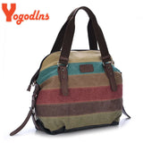 Yogodlns Canvas Totes Striped Womens Handbag New Patchwork