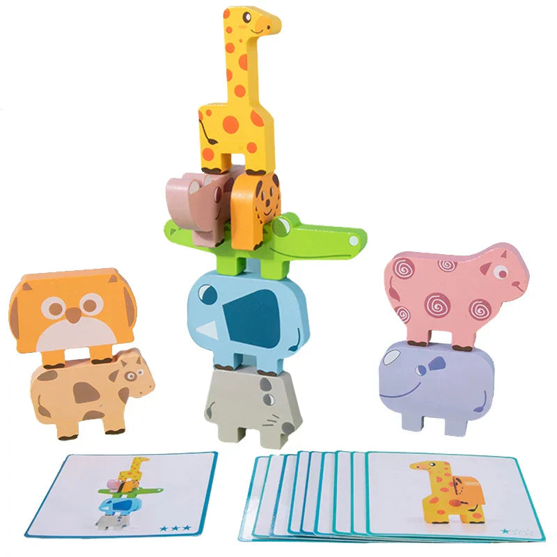 Wooden Animal Stacking Blocks Toy Shape Matching Puzzles