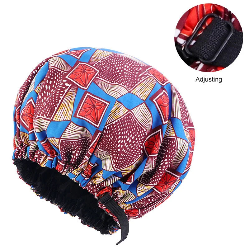 Oversize Africa Print Invisible Adjustable Round Hat Satin