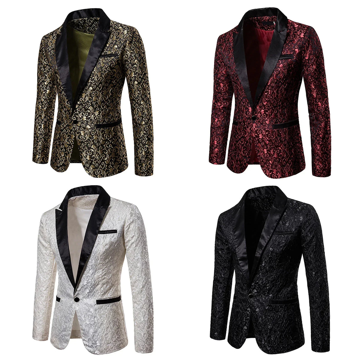 Gold Jacquard Bronzing Floral Blazer Suit Mens Single