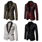 Gold Jacquard Bronzing Floral Blazer Suit Mens Single