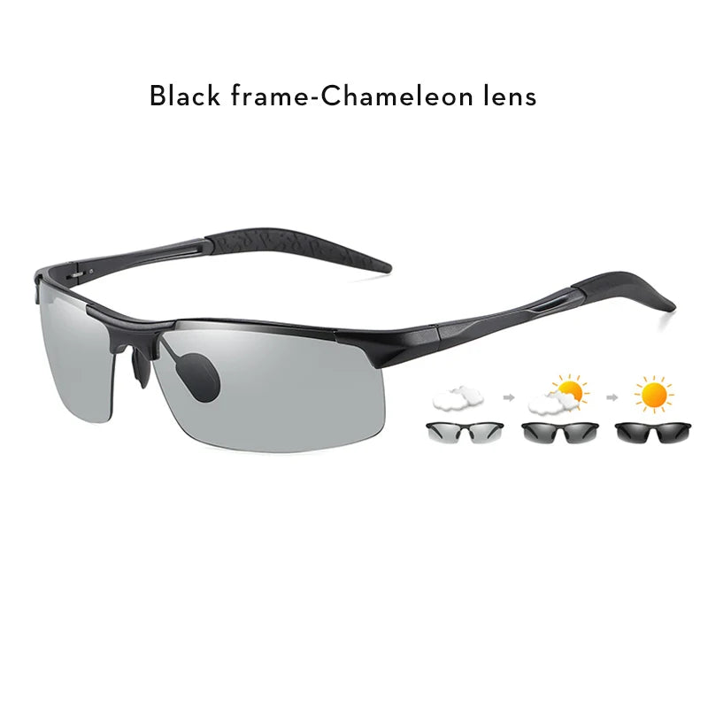 2023 Aluminum Rimless Photochromic Sunglasses Men Polarized Day