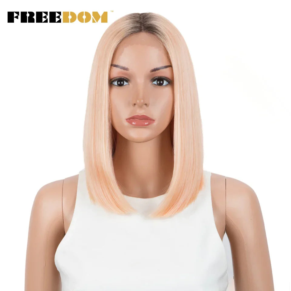 FREEDOM Straight Synthetic Lace Wigs Short Bob Ombre