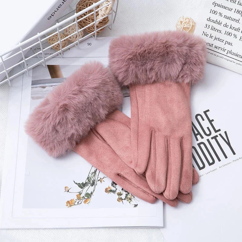 Korean Suede Leather Sports Cycling Warm Gloves Women's