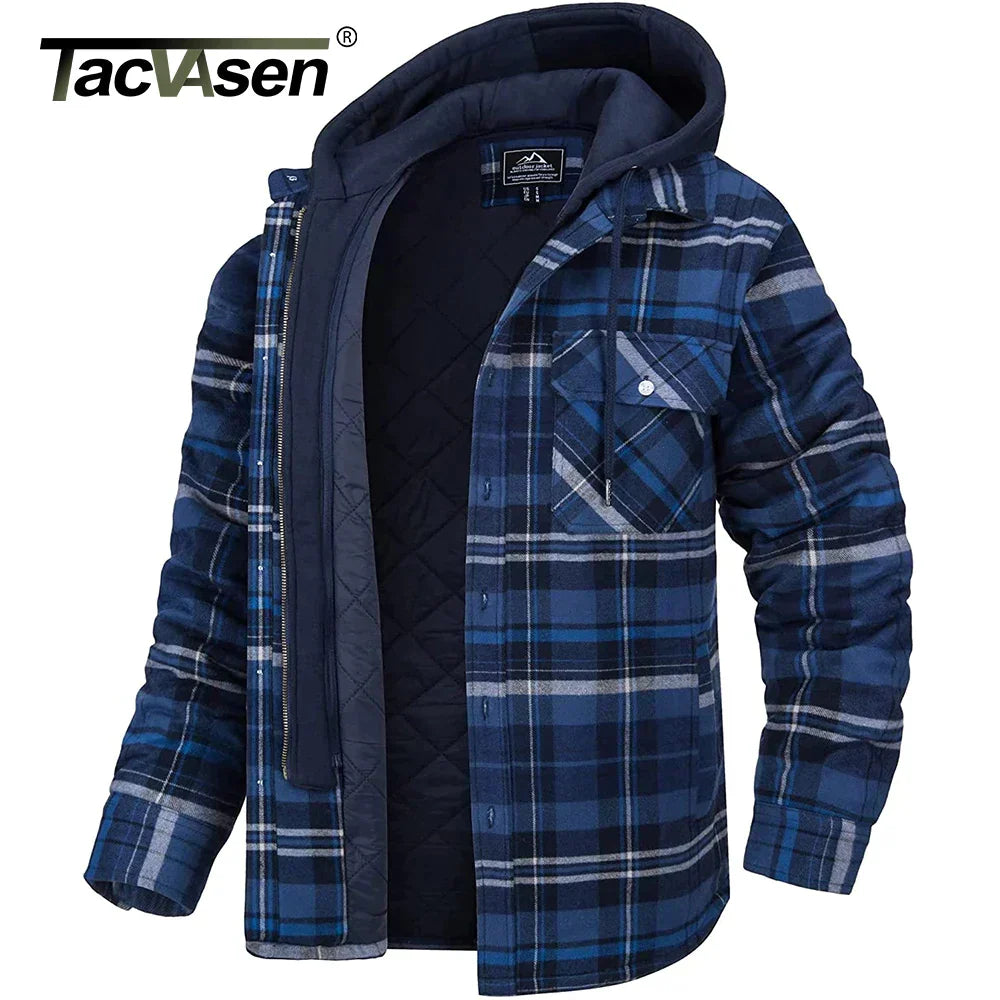 TACVASEN Men's Flannel Shirt Jacket with Removable Hood