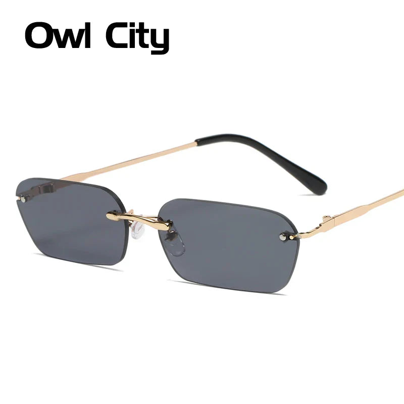 Small Rectangle Rimless Sunglasses Women Square Vintage Sun