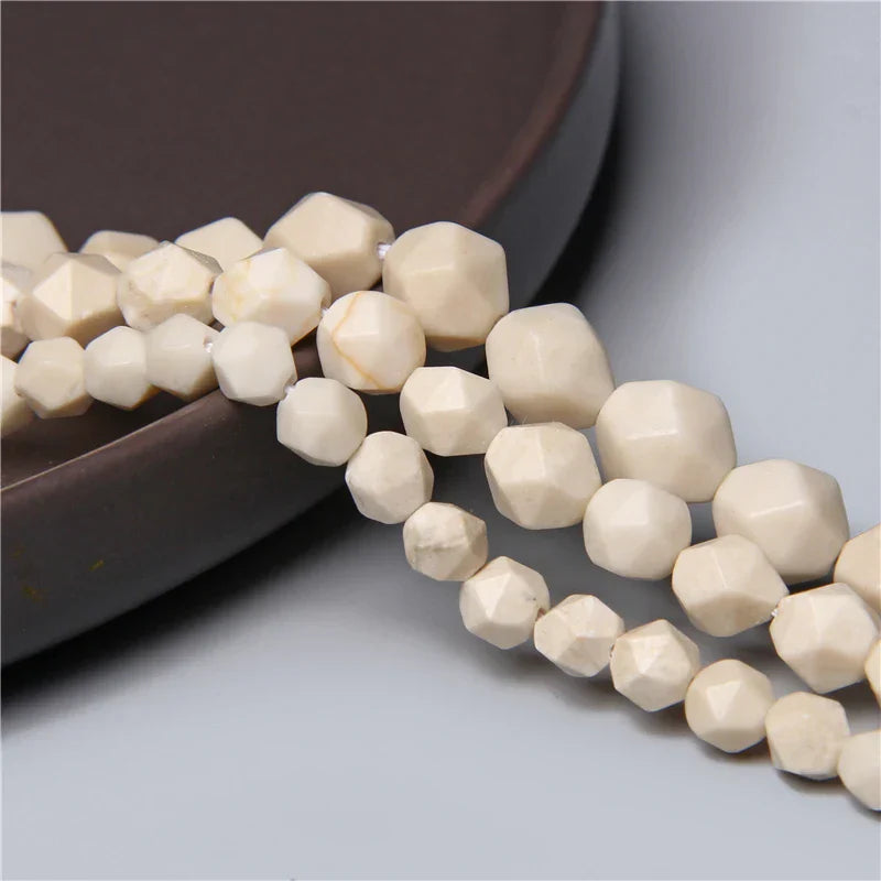 Natural Beige Color Stone Faceted Stone Jaspers Spacers