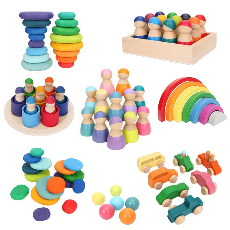 Wooden Rainbow Block Wood Stacking Toys Grimms Rainbow