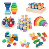 Wooden Rainbow Block Wood Stacking Toys Grimms Rainbow