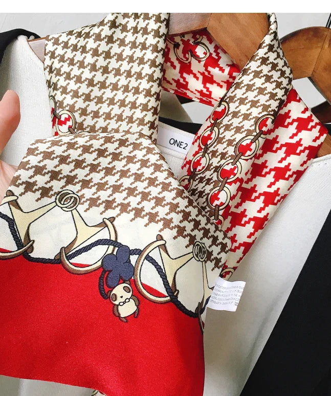 Choice Long Small Women Silk Scarf Tie Decorated