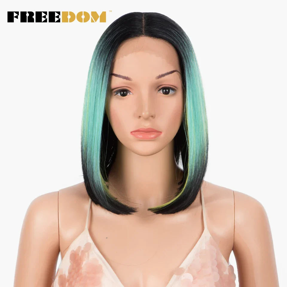 FREEDOM Straight Synthetic Lace Wigs Short Bob Ombre