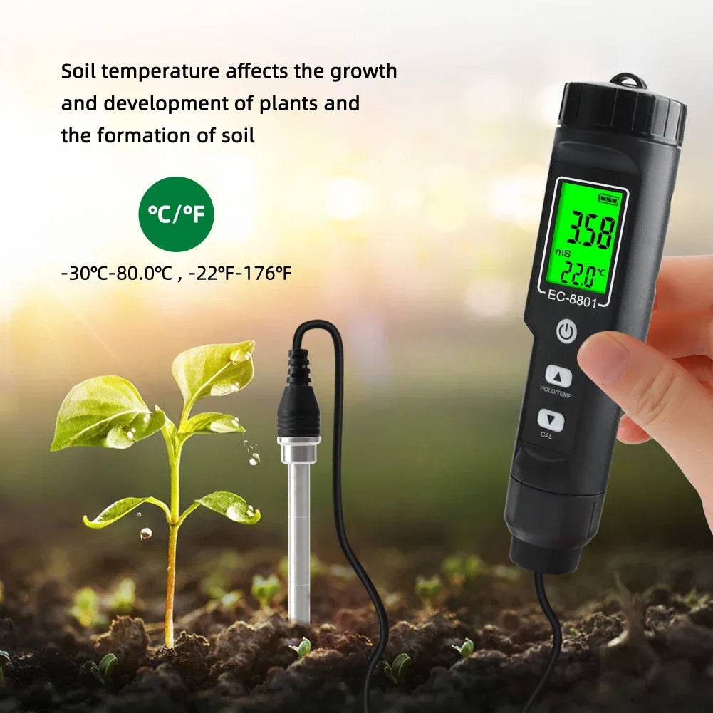 Digital EC/Temp Soil Tester 0.00~10.00mS/cm Conductivity Meter Waterproof