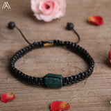 Natural Black Tourmaline Single Beads Woven Adjustable Bracelet