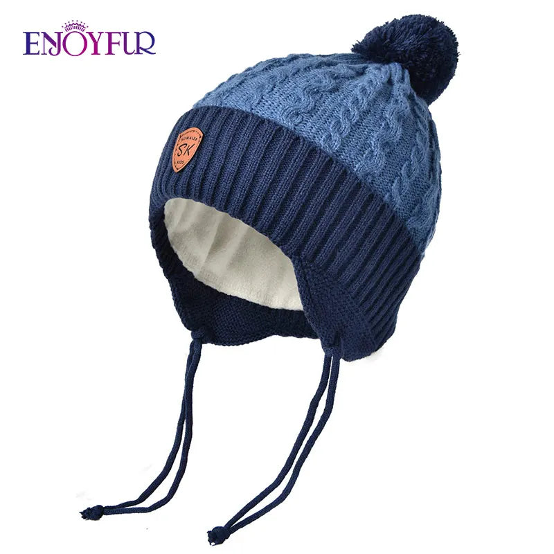 ENJOYFUR Warm Winter Baby Knitted Hats Real Fur
