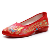Veowalk Vintage Chinese Style Women Silk Embroidered Red Wedding Shoes High End Elegant Ladies Comfortable Bridal Flat Shoes
