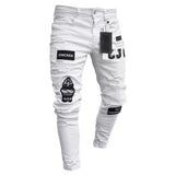 Men Slim Biker Ripped Long Denim Trousers Skinny