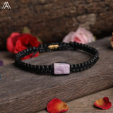 Natural Black Tourmaline Single Beads Woven Adjustable Bracelet