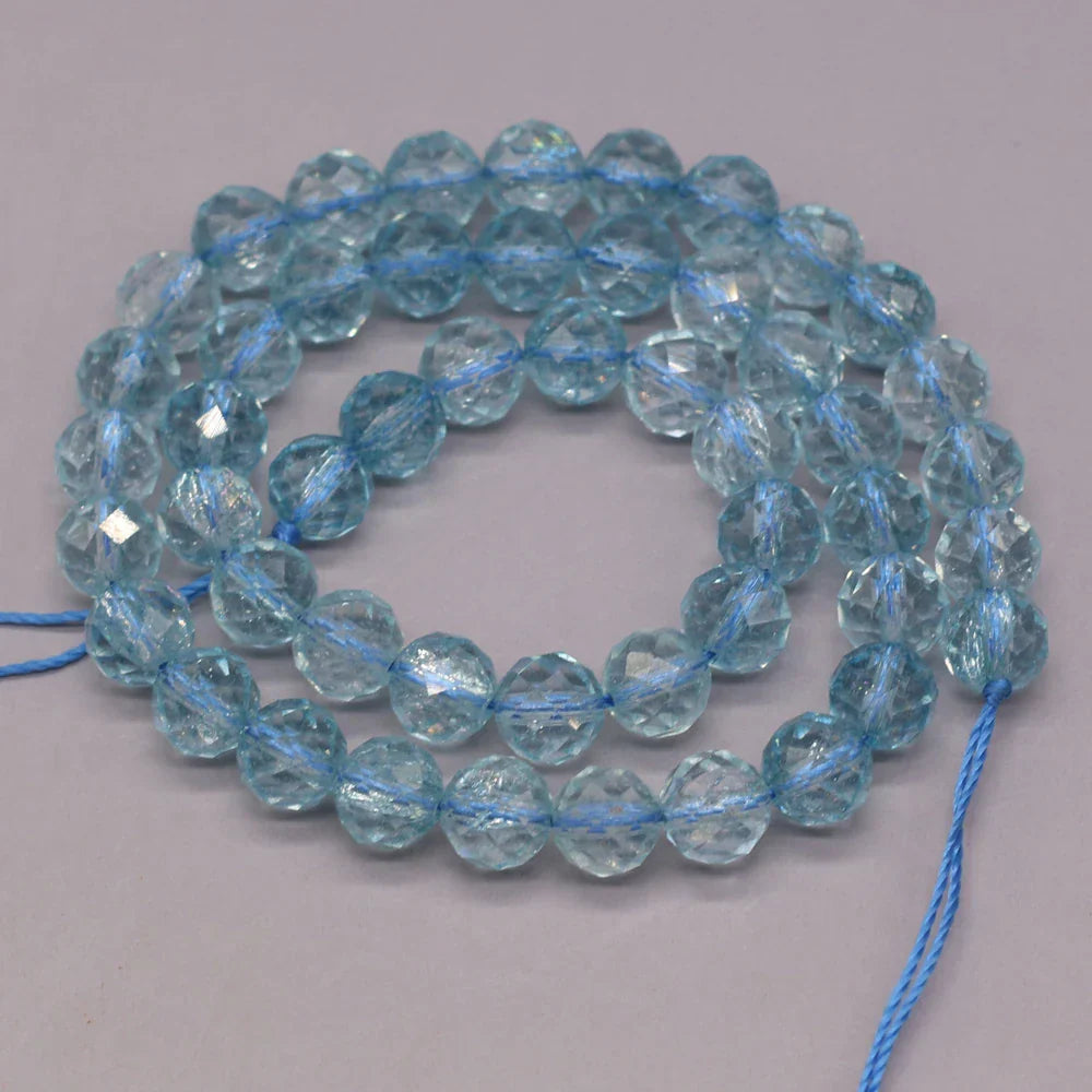 Natural Stone Beads Round Shape Faceted Blue Topaz