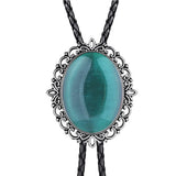 Hollow pattern emerald bolo tie leather cord necklace