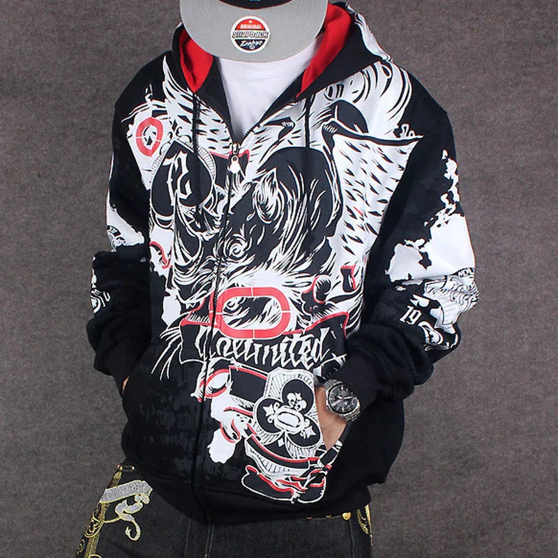 Hip Hop Hooded Jacket Men Street Dance Graffiti