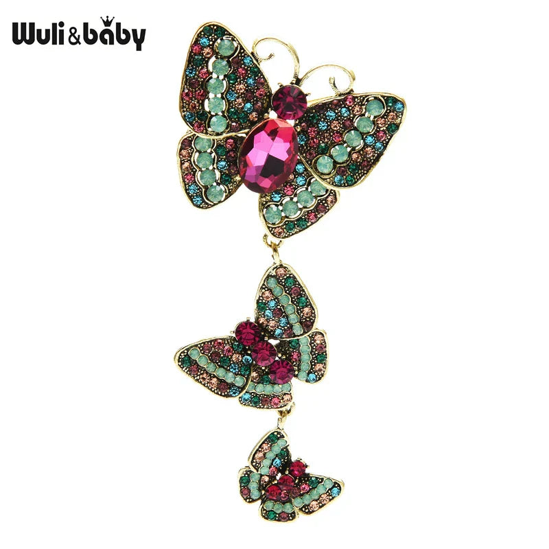 Wuli&baby Big Rhinestone Butterfly Brooches For Women Vintage