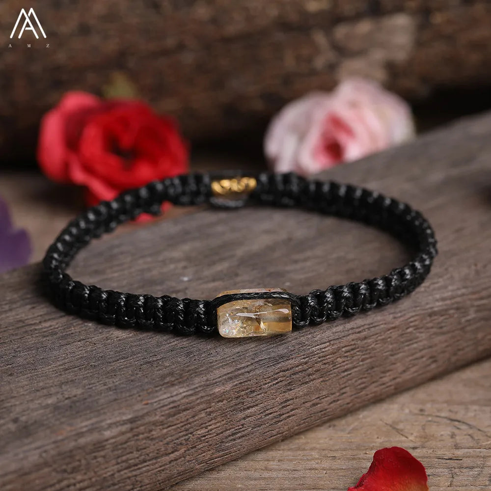Natural Black Tourmaline Single Beads Woven Adjustable Bracelet