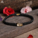 Natural Black Tourmaline Single Beads Woven Adjustable Bracelet