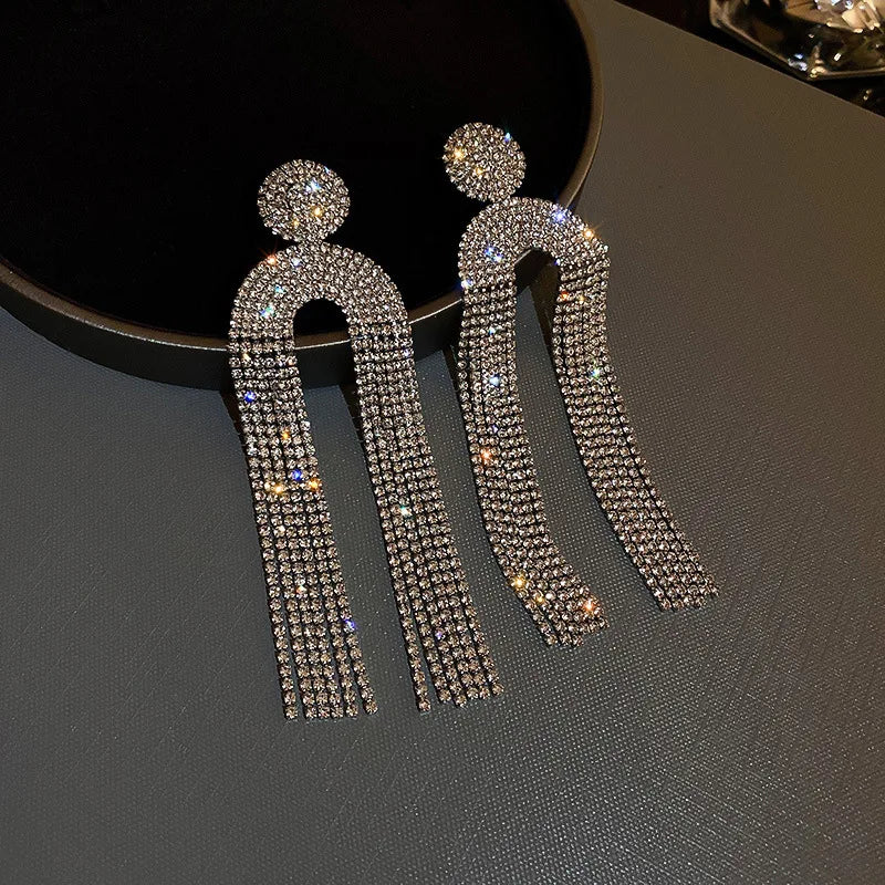 Fashion Statement Earring Long Full Rhinestone Big Earrings