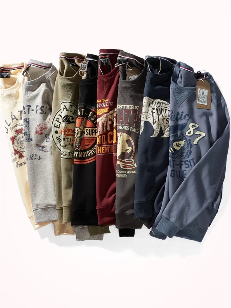 American Retro Terry Printed Hoodies Men's Pure Cotton