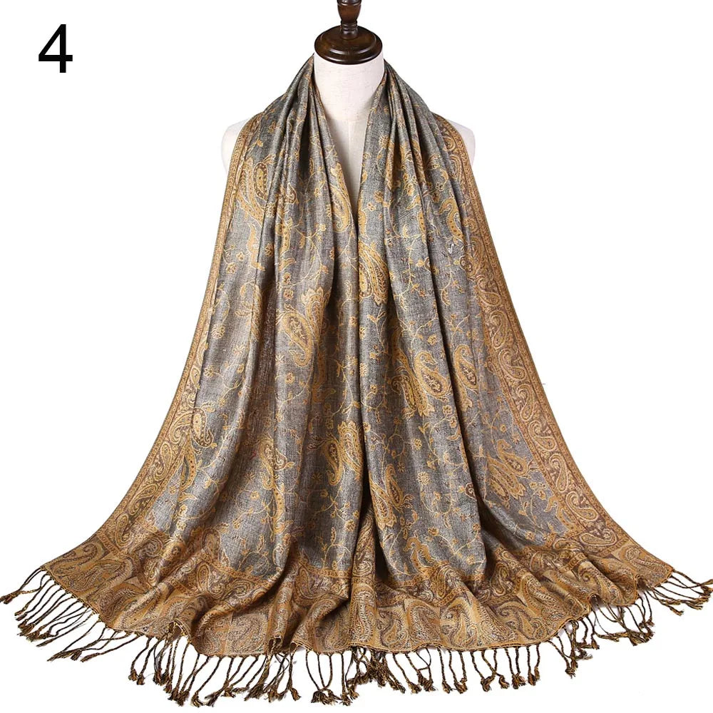 Pashmina Silk Scarf Shawl Wrap Paisley Jacquard Flowers